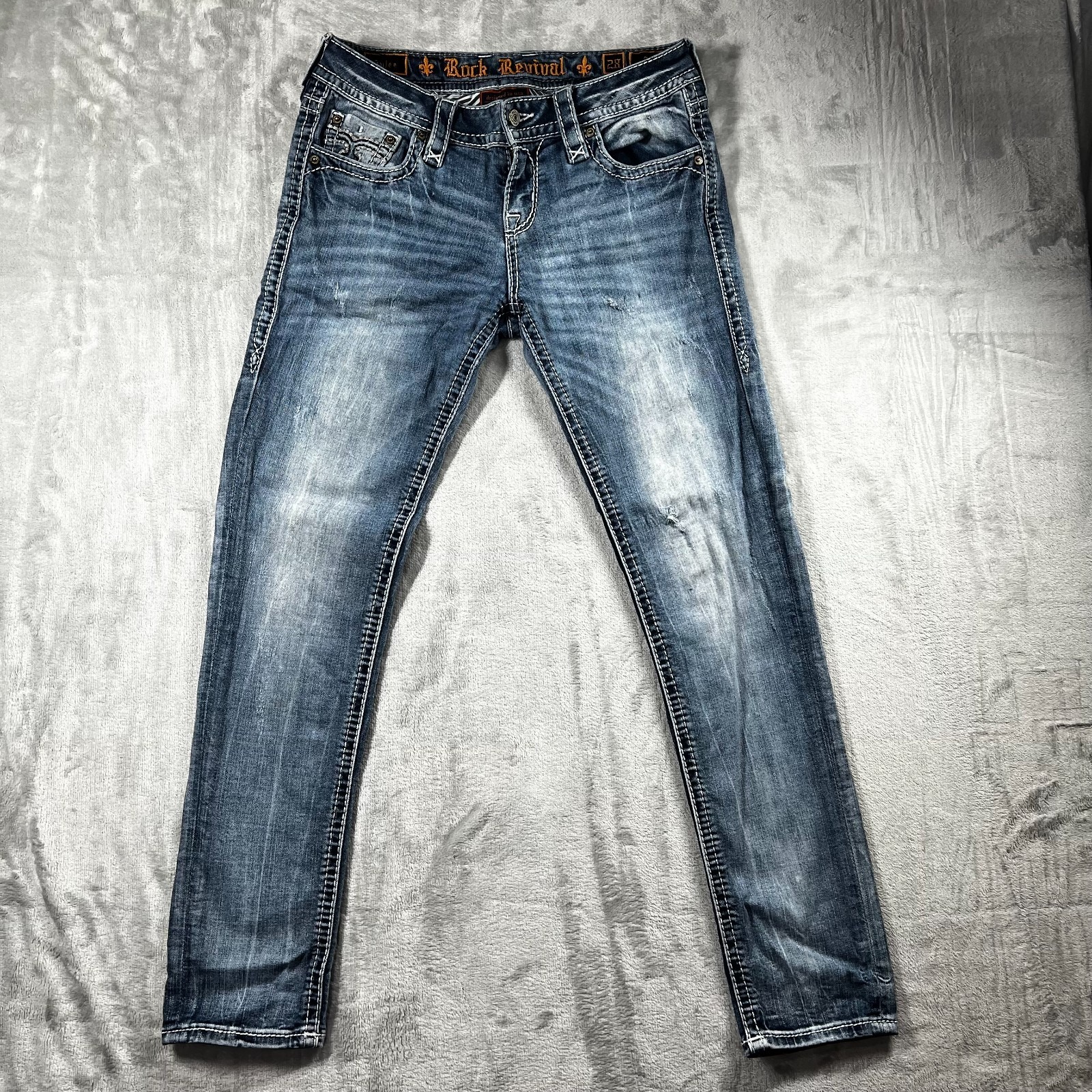 Rock Revival Jeans Womens 28 Julee Skinny Blue Distressed Stretch Designer Denim